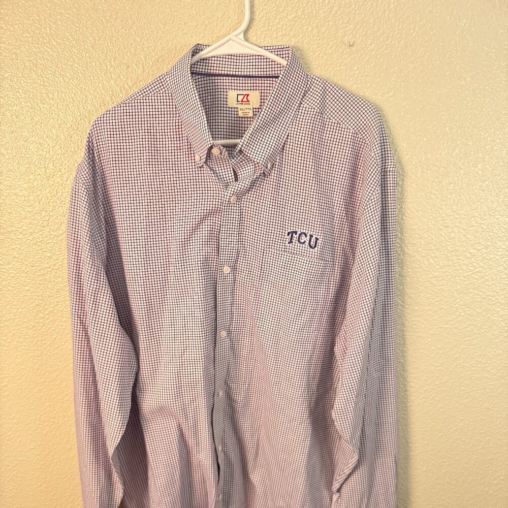 Cutter & Buck Button Down Shirt Mens XXL Purple Tattersall Check TCU University
